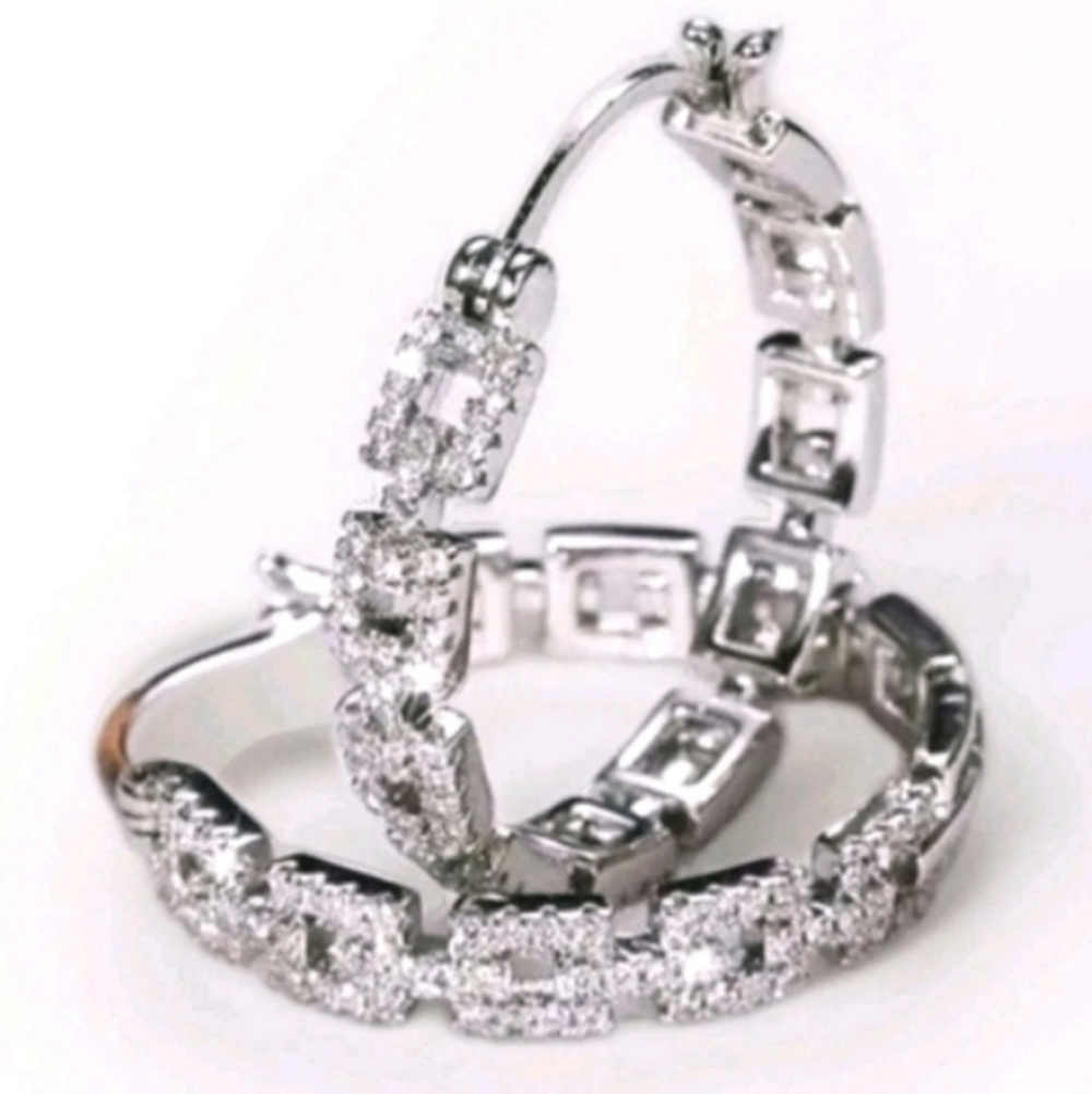2ct Round Cut Real Moissanite Hoop Earrings 14k White Gold Plated For Women